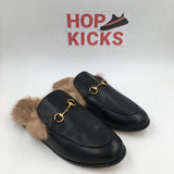 Gucci Fur Lined Leather Loafer Slides - Photo 2