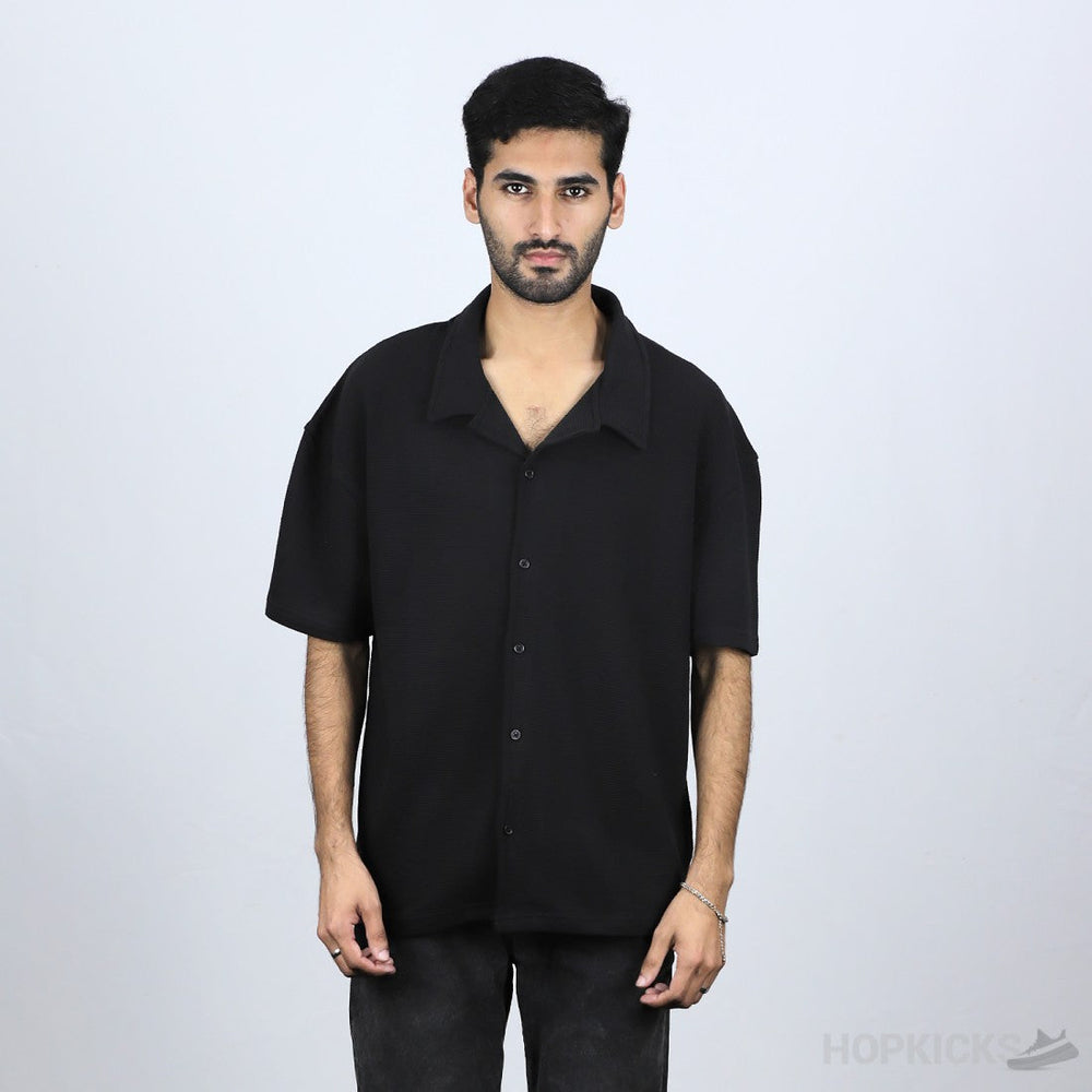 Off-White Textured Black Safari Shirt (Economy Batch)
