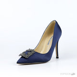 Manolo Blahnik Navy Blue Satin Hangisi Pumps (Dot Perfect) - Photo 2