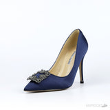 Manolo Blahnik Navy Blue Satin Hangisi Pumps (Dot Perfect) - Photo 4