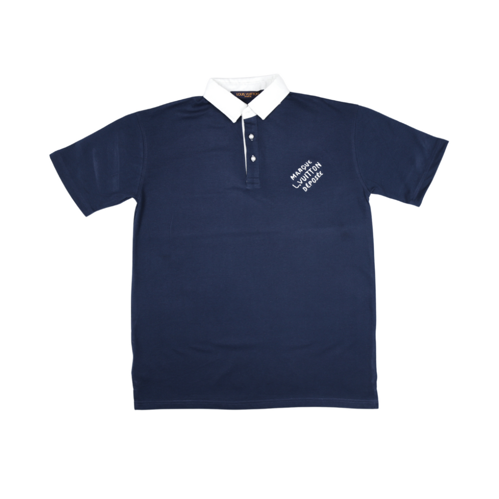 LV White collar Blue Polo Shirt