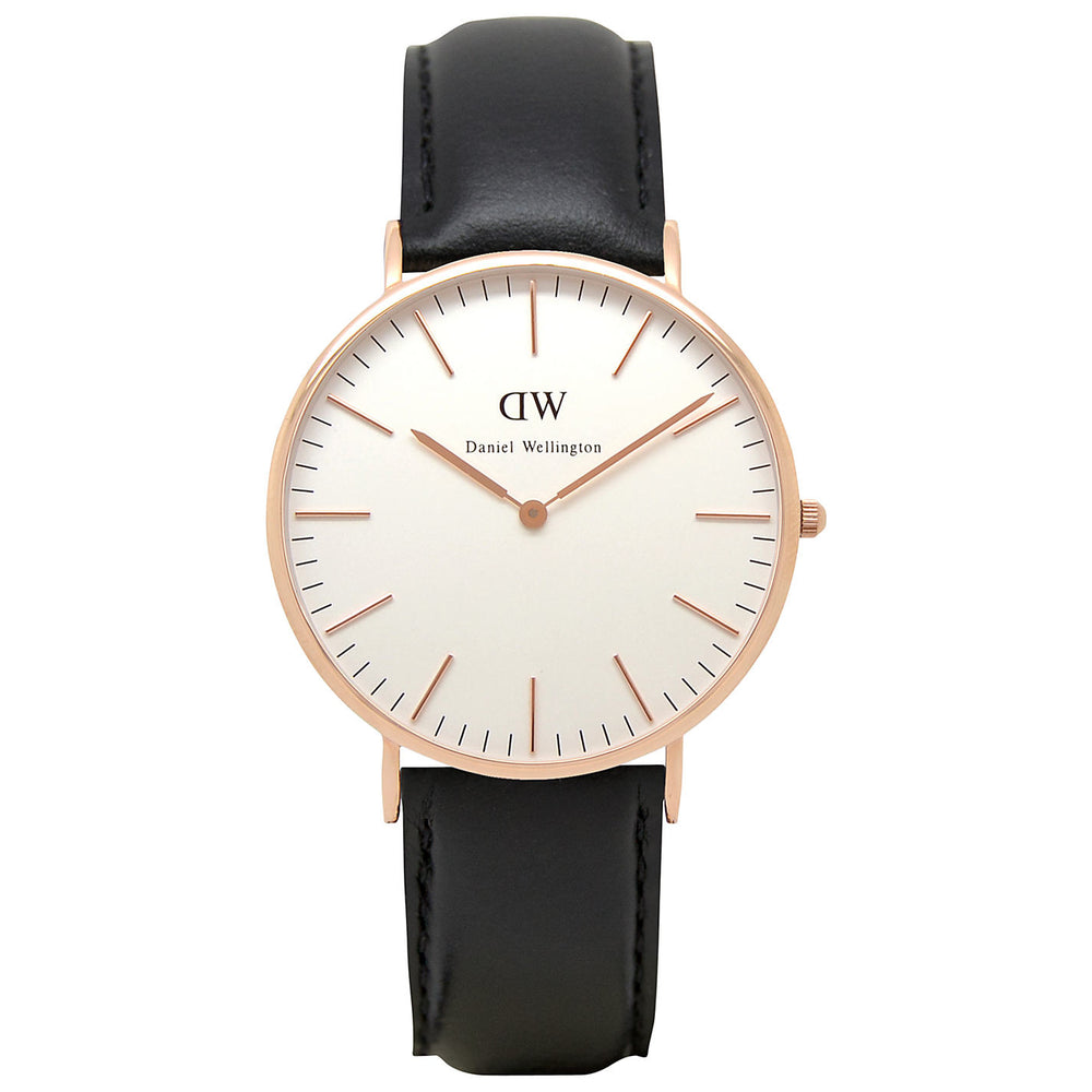 Daniel Wellington Black Leather Golden Watch