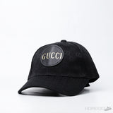 Gucci Gold Logo Pattern Black Leather Cap - Photo 1