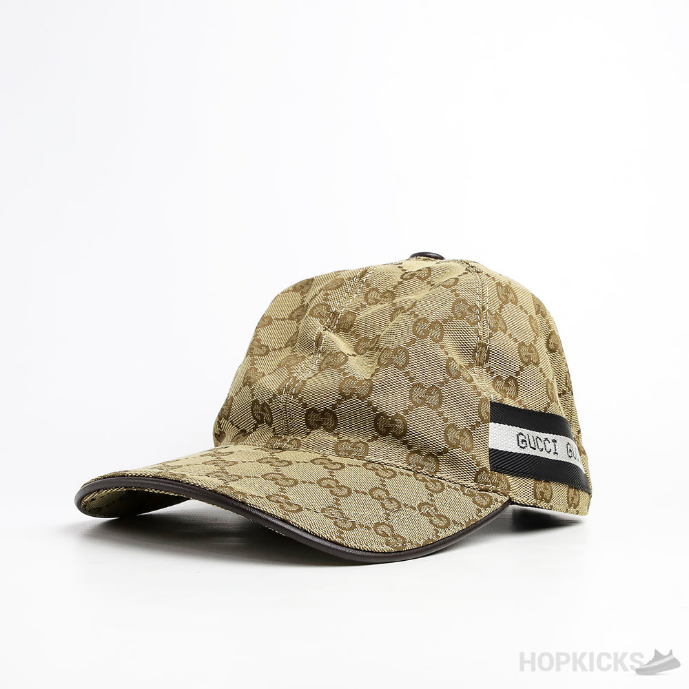 Gucci GG Web Print Striped Brown Cap