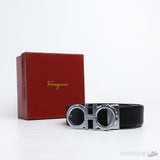 F*rragamo Engraved Buckle Silver Black Belt - Photo 4