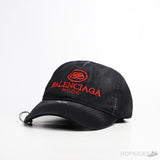 Bale*ciaga BB Red Logo Distressed Baseball Cap - Photo 1
