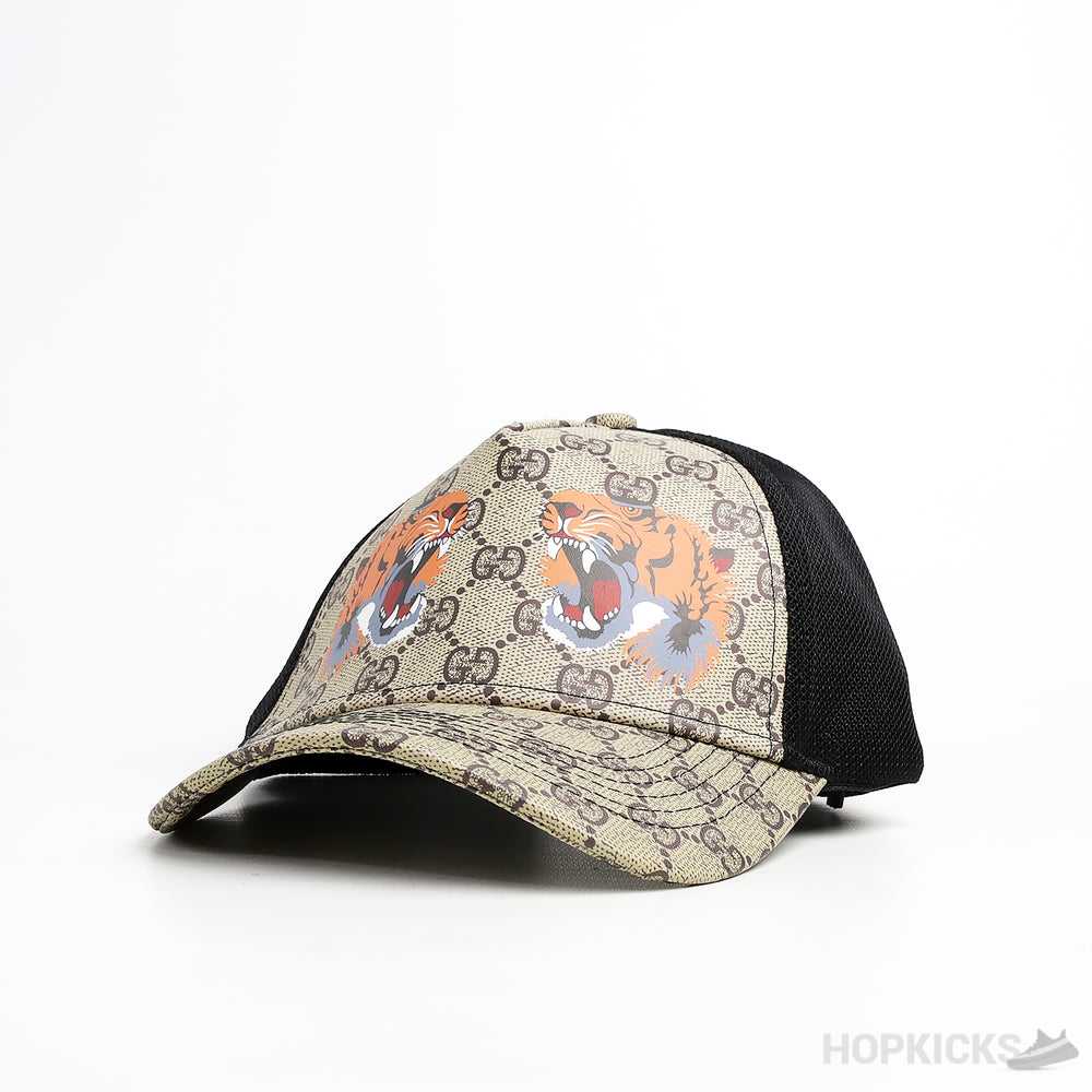 Gucci Tigers Print GG Supreme Baseball Beige Cap