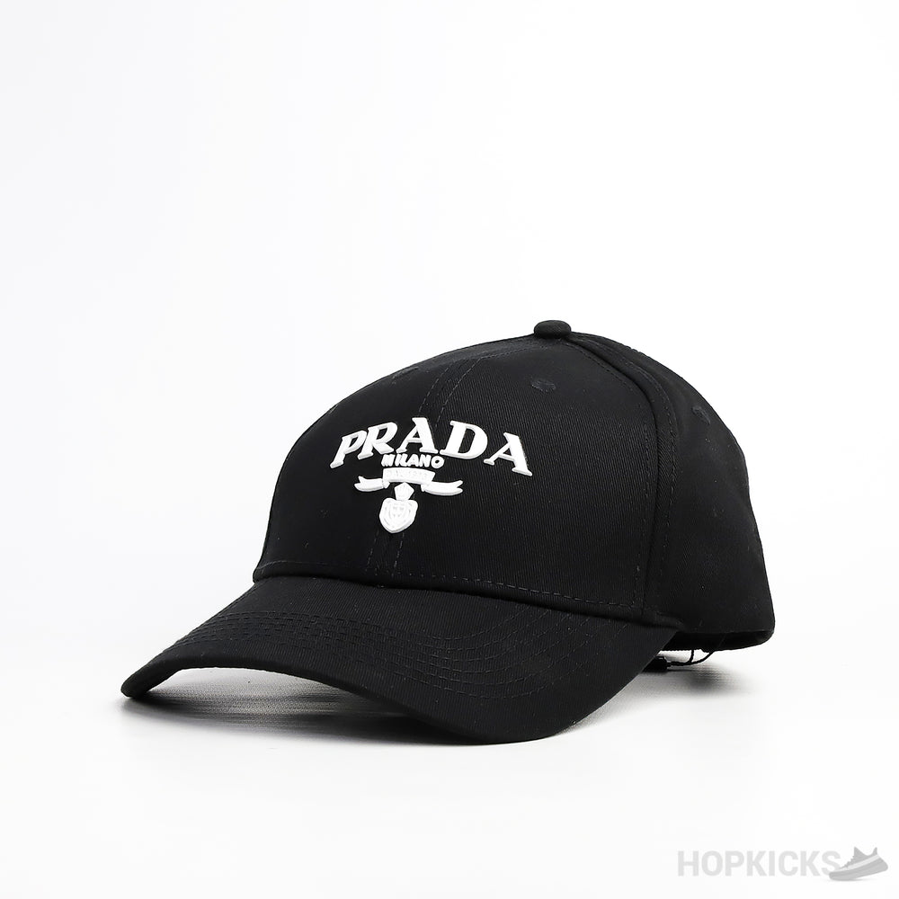 Prada Milano White Logo Black Cap