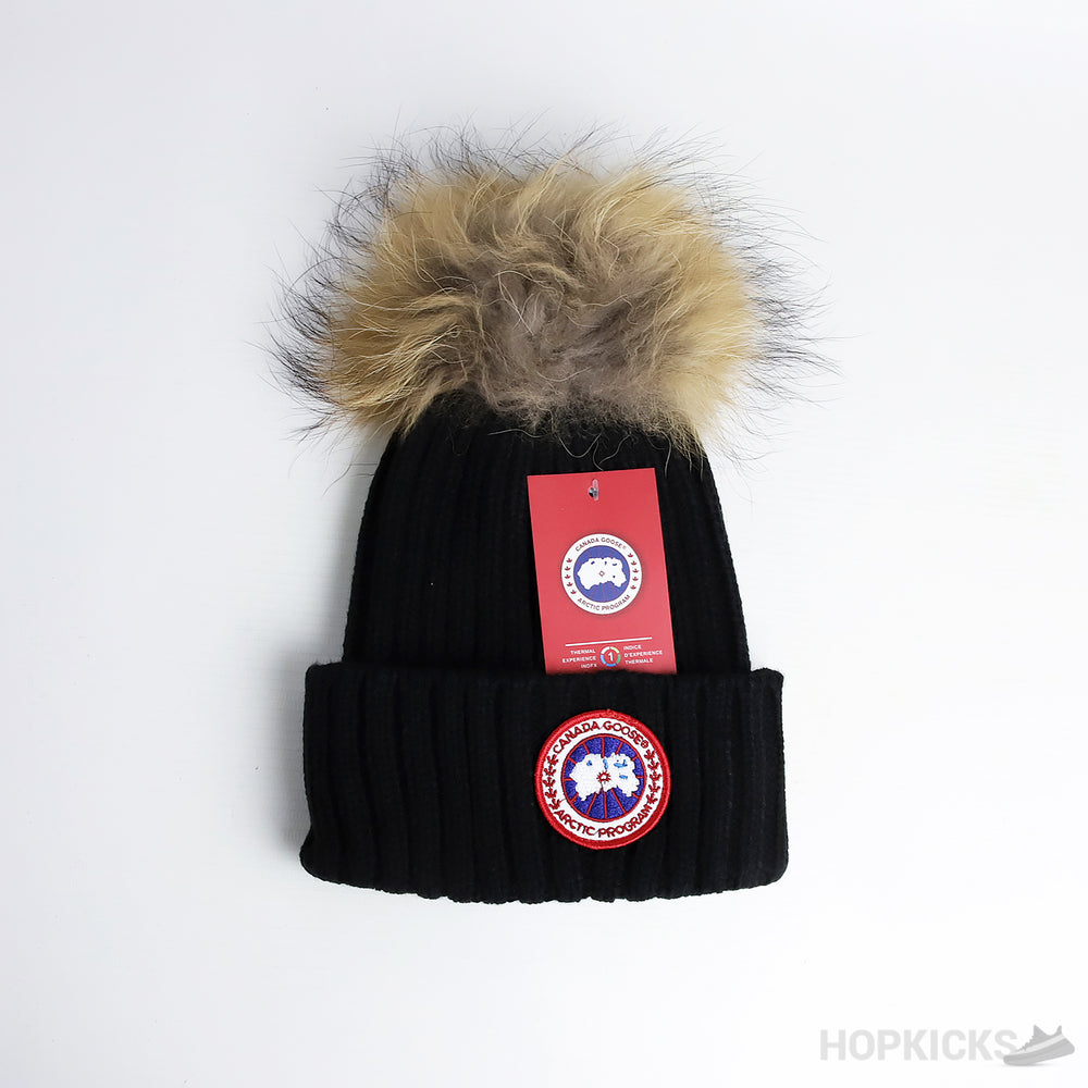 Canadian Black Beanie With Pom Pom
