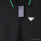 Pr*da Logo Green Neck Polo Shirt Black - Photo 3