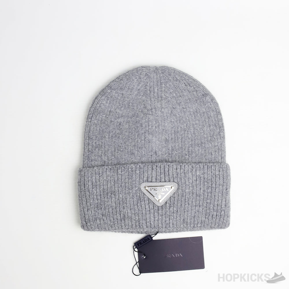 Prada Triangle logo Light Grey Beanie