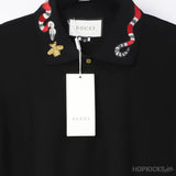 G*cci Snake Embroidery Polo Shirt Black - Photo 3
