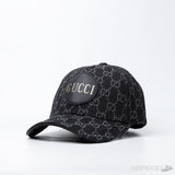 Gucci Gold Logo Pattern Grey Leather Cap - Photo 1