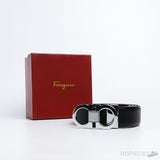 F*rragamo Gancini Silver Logo Buckle Black Leather Belt - Photo 4