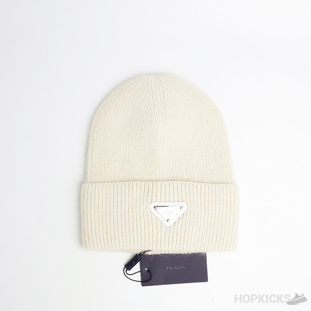 Prada Triangle logo Beige Beanie