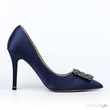 Manolo Blahnik Navy Blue Satin Hangisi Pumps (Dot Perfect) - Photo 3