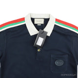 Gucii Blue Cotton Jersey Polo Shirt With Web (Dot Perfect) - Photo 6