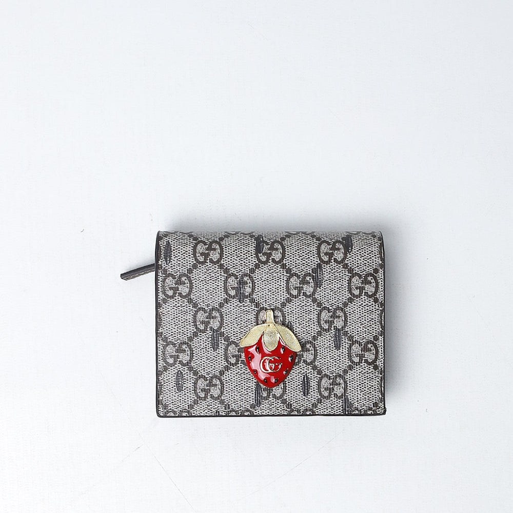 GG Supreme Monogram Double G Strawberry Card Case (Dot Perfect)