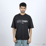 Palm Angels Black Cotton Sprayed Logo Printed Crew Neck T-Shirt (Economy Batch) - Photo 1