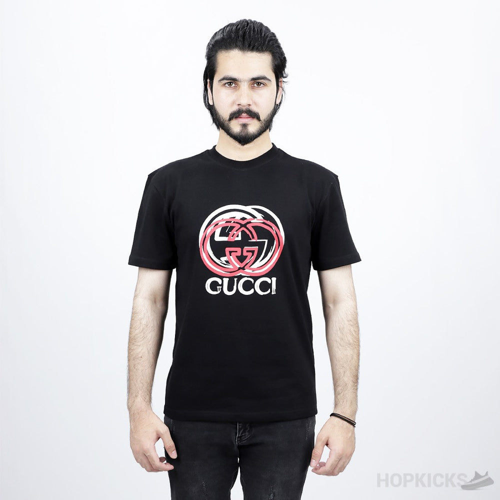 Gucci Red White Logo Black T-Shirt