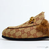 Gucci Princetown Beige GG Canvas Fur Mules - Photo 8