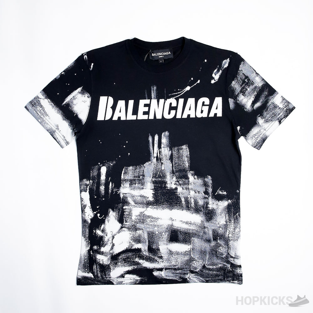 Balenciaga Logo Brushstrokes Black T-Shirt