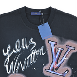 LV Logo, Flower & Star Printed Black T-Shirt (Imported Premium Finish) - Photo 3