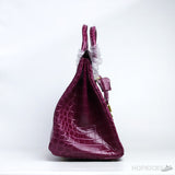 H*rmes Shiny Bordeaux Crocodile Birkin Bag Gold Hardware - Photo 5