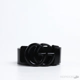 GG Black Logo Buckle Leather Black Belt - Photo 1
