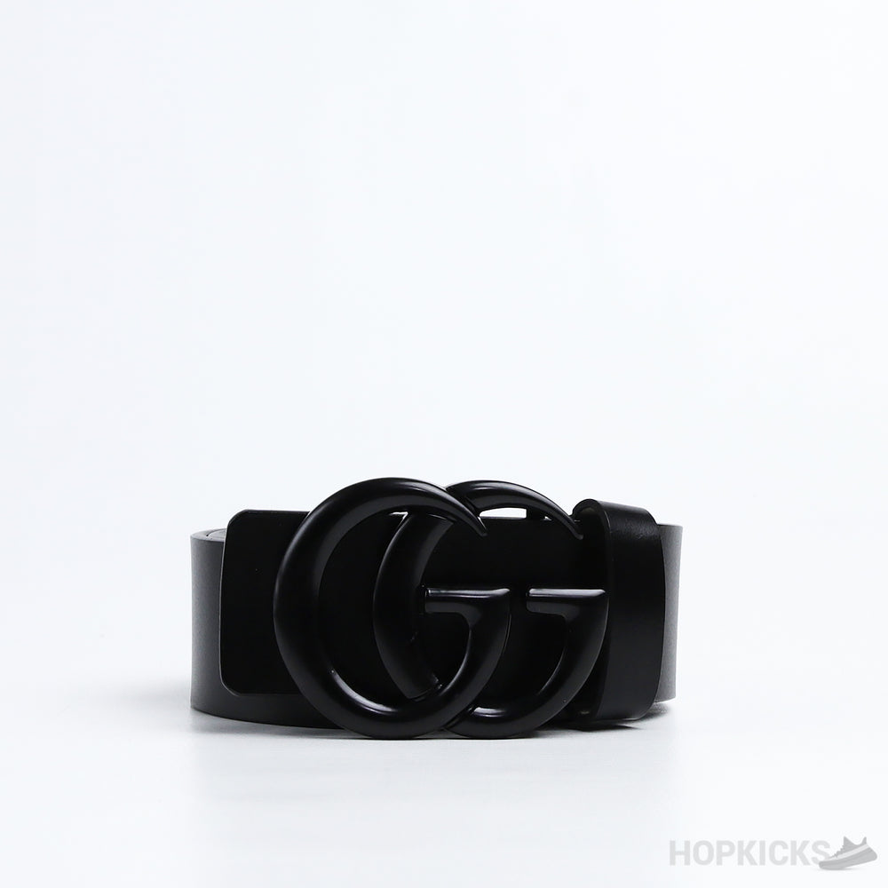 GG Black Logo Buckle Leather Black Belt