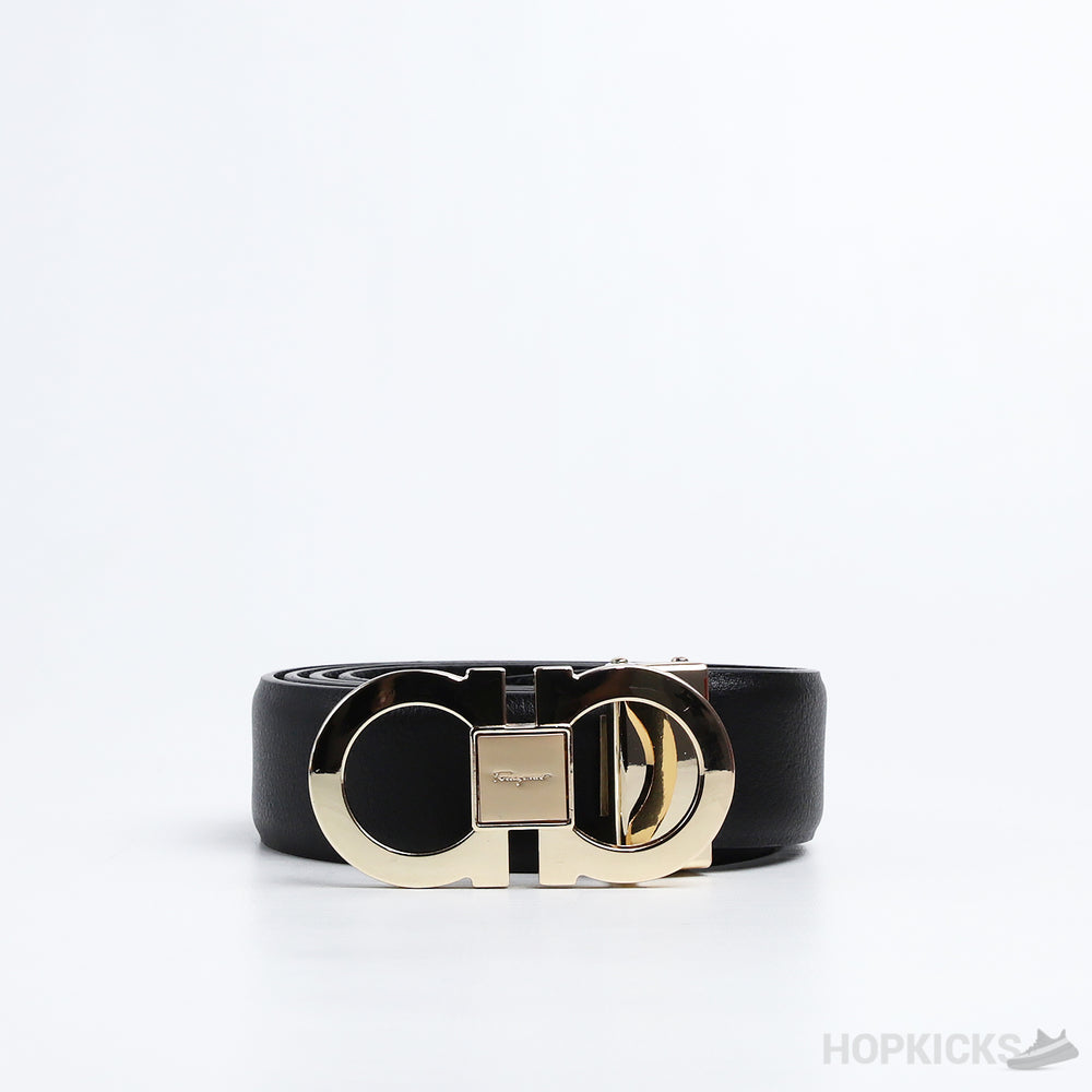 F*rragamo Gancini Gold Logo Buckle Leather Belt