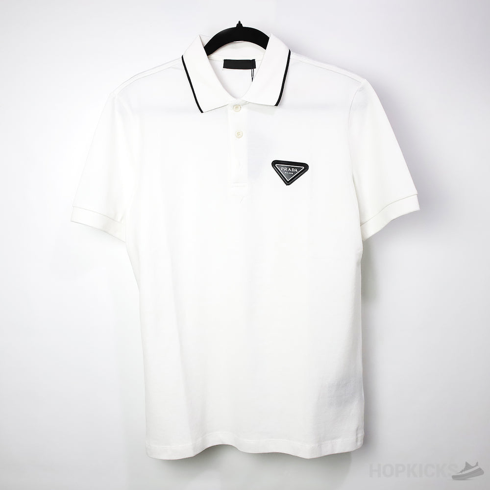 Prada Logo White Black Neck Polo Shirt