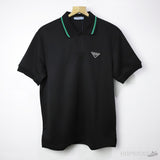 Pr*da Logo Green Neck Polo Shirt Black - Photo 1