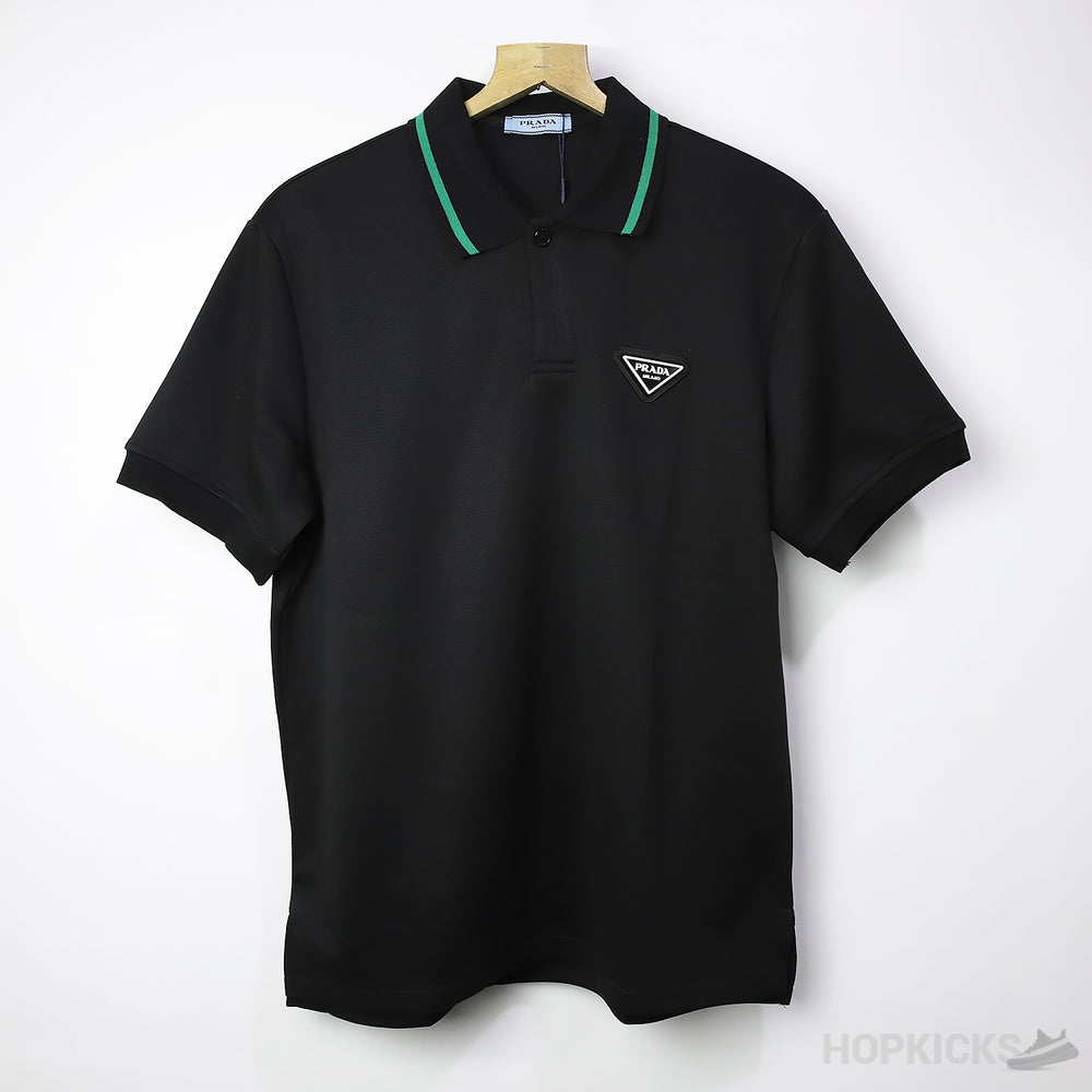 Pr*da Logo Green Neck Polo Shirt Black