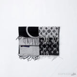 Louis Vuitton Black Grey Cashmere Silk Monogram Split Logo Scarf - Photo 3