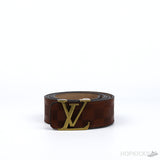 LV Golden Buckle Brown Square Pattern Belt - Photo 1