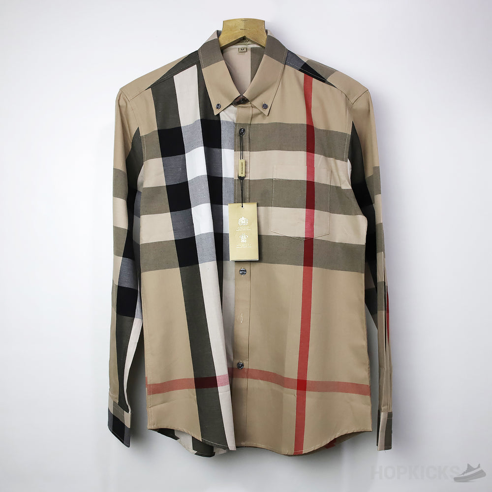 Burberry Check Stretch Cotton Poplin Dress Shirt