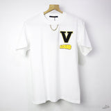 L*V Crew Neck Blended Chain Plain White T-Shirt - Photo 1