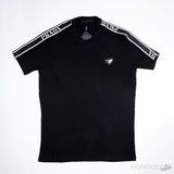 Prada Triangle Logo With Shoulder Stripes Black T-Shirt - Photo 1
