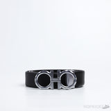 F*rragamo Engraved Buckle Silver Black Belt - Photo 1