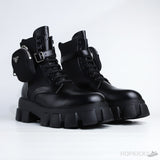 Prada Monolith Brushed Leather And Nylon Boots With Pouch (Dot Perfect) - Photo 7