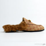 Gucci Princetown Beige GG Canvas Fur Mules - Photo 5