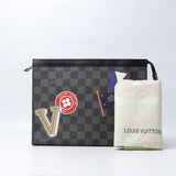 Louis Vuitton Women's Black Voyage Logo-Embellished Pouch In Leather (Dot Perfect) - Photo 4