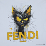 Fendi Angry Cat Printed White T-Shirt (Imported Premium Finish) - Photo 4