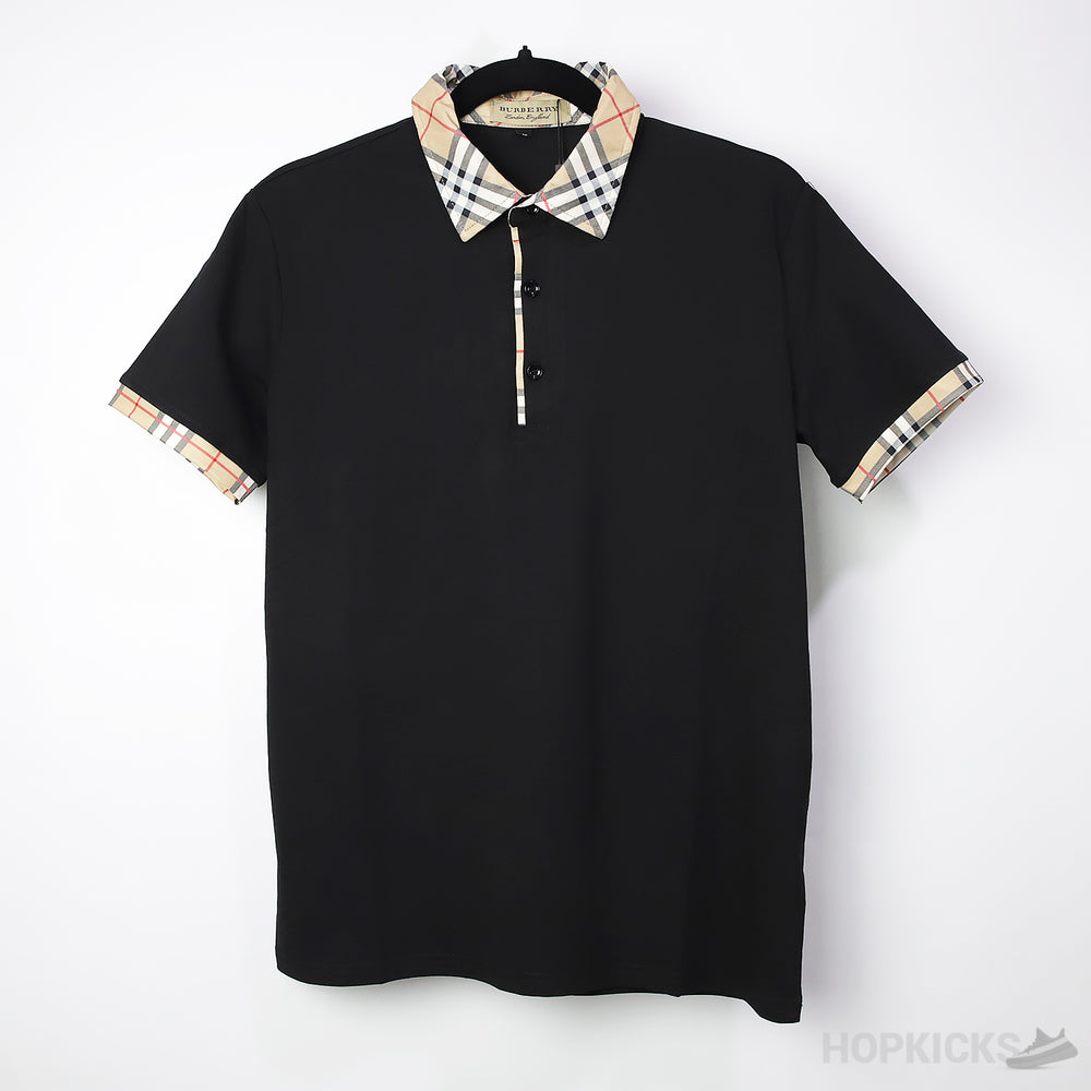 B*rberry Vintage Check Cotton Black Polo Shirt