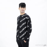 Balenciaga Allover Logo Sweater in Black and White Wool Knit (High End Batch) - Photo 5