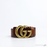 GG Gold Logo Buckle Leather Brown Belt - Photo 1