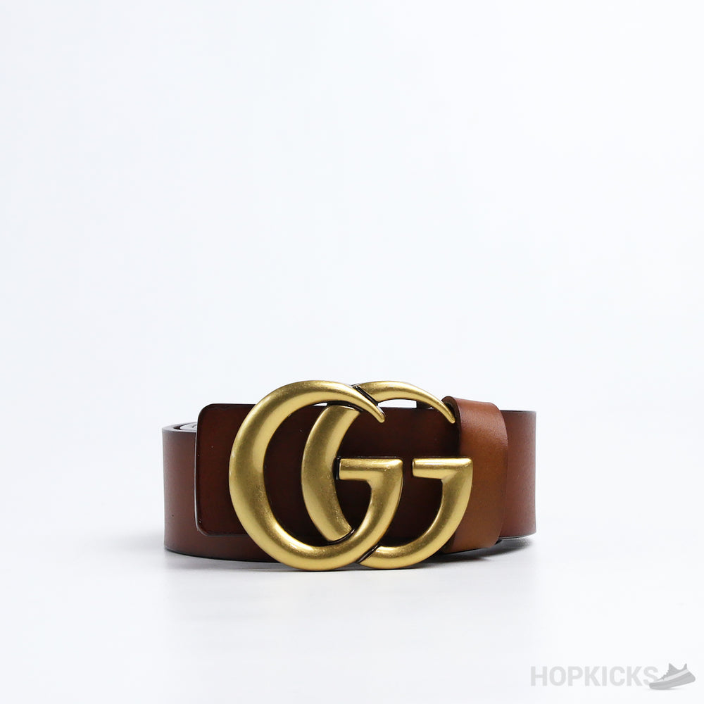 GG Gold Logo Buckle Leather Brown Belt