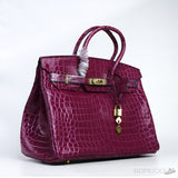 H*rmes Shiny Bordeaux Crocodile Birkin Bag Gold Hardware - Photo 3