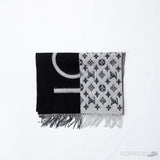 Louis Vuitton Black Grey Cashmere Silk Monogram Split Logo Scarf - Photo 2